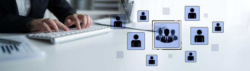 Concept of human resources and organizational structure. A professional team is shown within a...