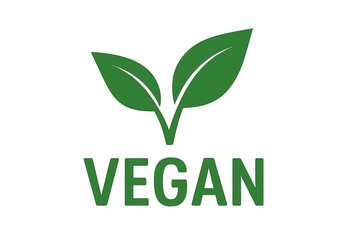 Green vegan logo with two leaves symbol, plant-based lifestyle icon, eco-friendly natural organic food label, sustainable and healthy veganism concept vector illustration