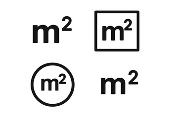 Square meter unit icon set, m² symbol for measurement, size, area, surface dimension vector illustrations with transparent background, geometric shape variations, ordered design elements