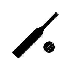 Silhouette of a cricket bat and cricket ball on transparent background