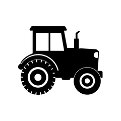 Silhouette of a black farm tractor side view on transparent background