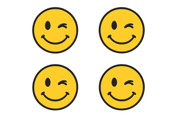 Fototapeta premium Winking Eye Smiley Face Icon Set, Cute Wink Emoticon Collection with Transparent Background, Playful Vector Illustration of Happy Expression, Fun Emoji Faces in Ordered Design