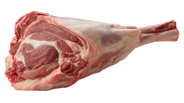 Fresh Raw Leg of Lamb with Bone and Marbling on White Background