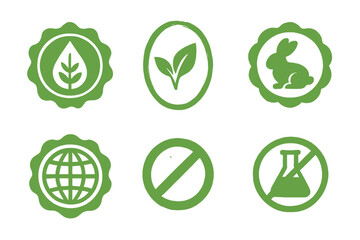 Organic vector label icon set. Natural, vegan, cruelty free, gmo free, paraben free, sustainable, eco friendly product badges. Healthy food and cosmetics packaging stamps.