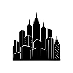 Fototapeta premium Silhouette of a cityscape with tall towers on transparent background