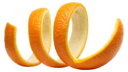 Spiral Orange Peel Showing Inner White Pith Against White Background