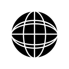 Black globe with white grid illustration on transparent background silhouette