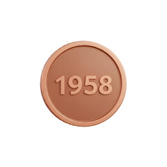 A copper coin with the year 1958 embossed on it, isolated on white background