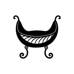 Black silhouette of a boat shaped object on transparent background