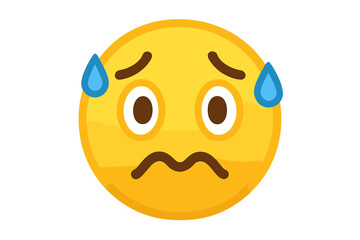 Anxious face with sweat emoji. Stress, fear and anxiety concept. Worried, nervous and sad emoticon. Unhappy character icon. Scared smiley symbol for mental health design.