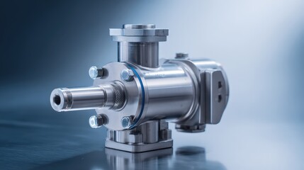 Fototapeta premium High quality close up of industrial metal valve with modern design and reflective surface