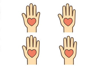 Obraz premium Volunteer hands with hearts vector icon set. Concept for charity, donation, and support. Symbol of giving, love, kindness, hope. Illustration for social work, community, NGO.