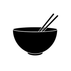Black bowl with chopsticks silhouette art on transparent background