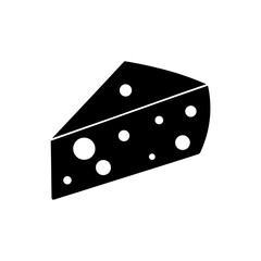 A black cheese wedge with holes design art on transparent background silhouette