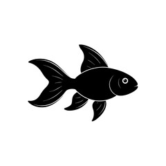 Silhouette of a goldfish with big fins tail on transparent background
