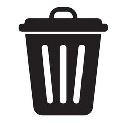 Simple black silhouette of a trash can with lid