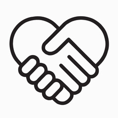 Heart shaped handshake icon symbolizing love support and partnership