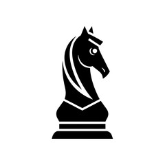 Illustration of a black chess knight piece on transparent background silhouette