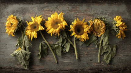 Dried Sunflowers Arranged Rustic Wooden
