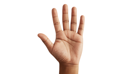 Close-up of a human hand showing five fingers raised with clear skin detail.
