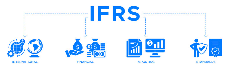 Ifrs banner web icon vector illustration concept for international financial reporting standards with icons of global, network, money, documents, books, and writing