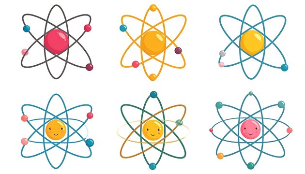 Cute cartoon atoms in various colors