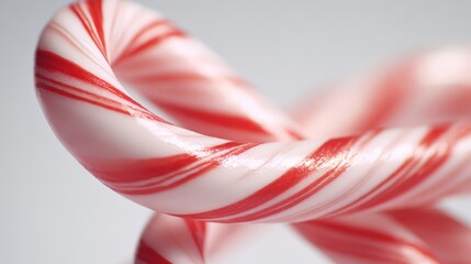Close up view of twisted candy cane with red and white stripes for holiday themes