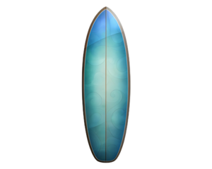 Blue surfboard with swirling pattern isolated on a transparent background surfing