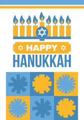 Hanukkah. Jewish festival. Festival of Lights. Traditional menorah. Candles. Star of David. Happy holiday banner. Creative art template. Vector illustration