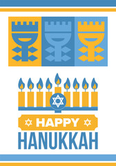 Hanukkah. Jewish festival. Festival of Lights. Traditional menorah. Candles. Star of David. Happy holiday banner. Creative art template. Vector illustration