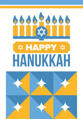 Hanukkah. Jewish festival. Festival of Lights. Traditional menorah. Candles. Star of David. Happy holiday banner. Creative art template. Vector illustration