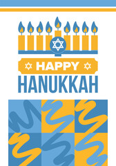 Hanukkah. Jewish festival. Festival of Lights. Traditional menorah. Candles. Star of David. Happy holiday banner. Creative art template. Vector illustration