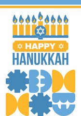 Hanukkah. Jewish festival. Festival of Lights. Traditional menorah. Candles. Star of David. Happy holiday banner. Creative art template. Vector illustration