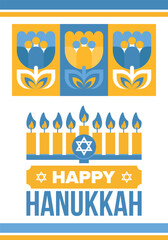 Hanukkah. Jewish festival. Festival of Lights. Traditional menorah. Candles. Star of David. Happy holiday banner. Creative art template. Vector illustration