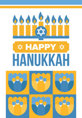Hanukkah. Jewish festival. Festival of Lights. Traditional menorah. Candles. Star of David. Happy holiday banner. Creative art template. Vector illustration