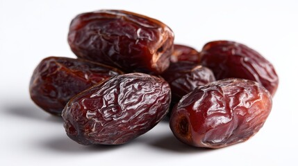 Close up of fresh dates on white background for healthy snack or culinary use