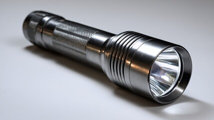 Close up of a modern flashlight with sleek design and bright led light
