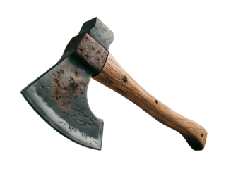 Vintage Rustic Woodcutter's Axe with Weathered Metal and Wooden Handle