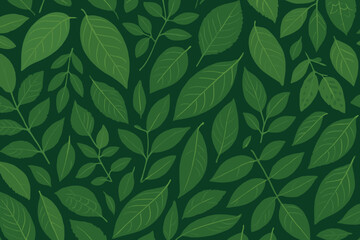 Lush green leaves pattern showcasing diverse shapes and sizes in a serene, nature-inspired design for a calming atmosphere