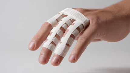 Hand with medical bandage displaying healing techniques for injuries