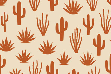 Fototapeta premium Cacti pattern design featuring various types of succulents in warm colors against a light background