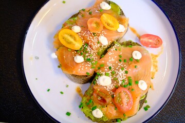 smoked salmon with Avocado toasted bread