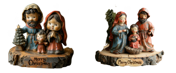 Nativity scene figurines with baby jesus, mary, and joseph, isolated on transparent background