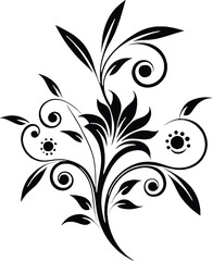 Elegant black floral swirls and leaves design element