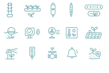 Fototapeta premium Plant monitoring system with various icons for agricultural tech and automation in smart farming