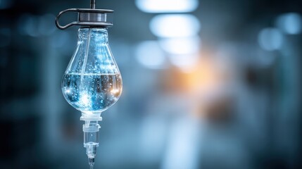 Intravenous drip bottle with water in a medical setting