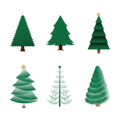 Christmas Tree Vector Icons set with Different Styles and Stars for Holiday Decoration Design