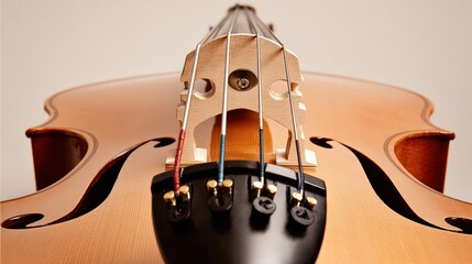 Close up view of a stringed instrument with detailed features