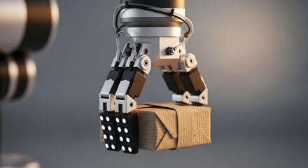 Advanced Robotic Arm Gently Holding a Cardboard Box with Precision Control