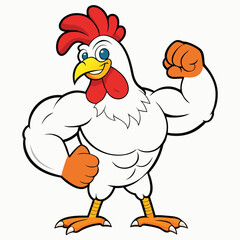 Vector art of muscular cartoon chicken flexing